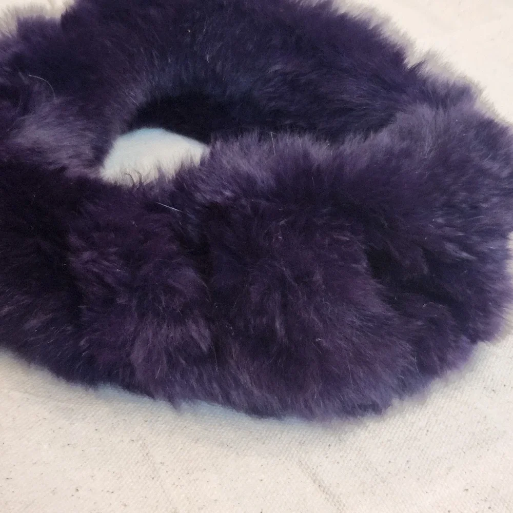 Plush Dark Purple Faux Fur Pom Pom Scarf Winter Festival Weather Neck Warmer 29